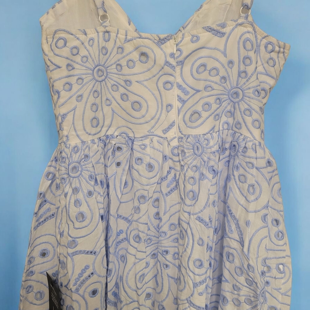 Lulus White And Blue Eyelet Embroidered Lined  Dress Size S - Picture 2 of 7